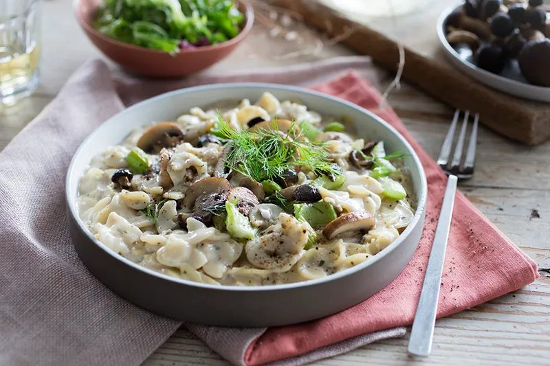 Rezanci s umakom od vina, gljiva i vrhnja