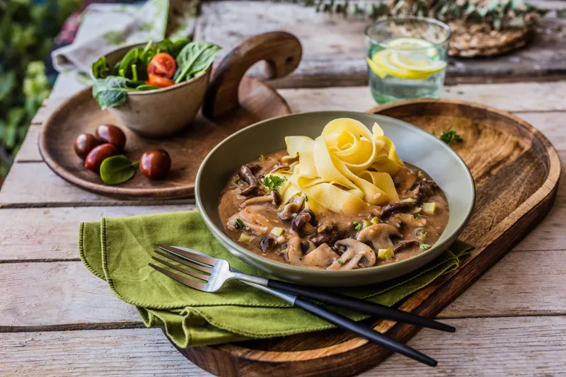 Stroganoff sa širokim rezancima